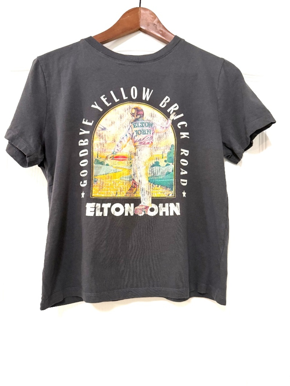H&M Elton John Goodbye Yellow Brick Road Graphic T-Shirt Charcoal Grey Size S